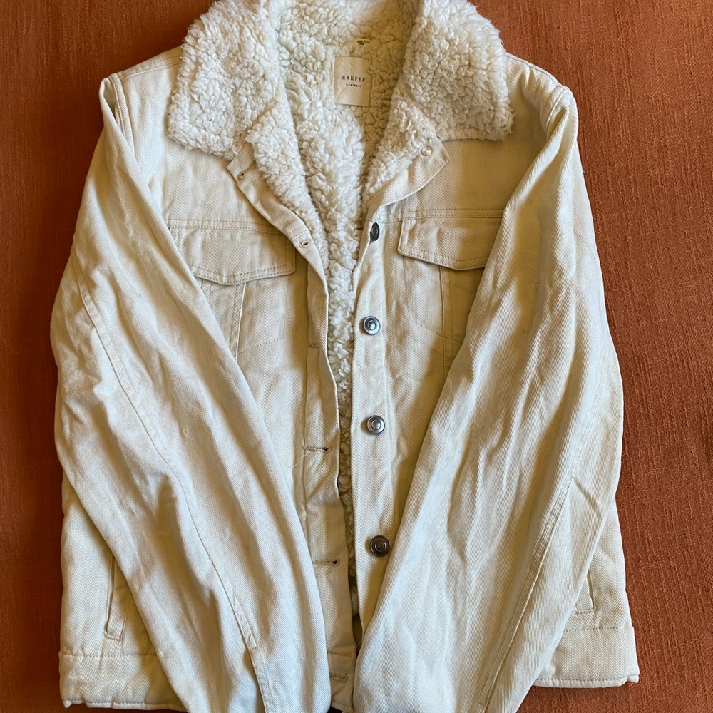 Cream Denim Jacket Lined with Soft Material